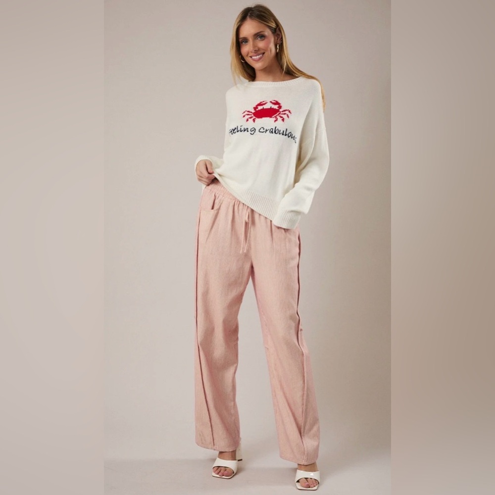 Chic White Sweater with Red Crab Design